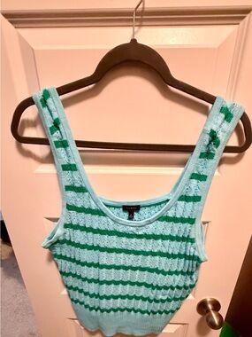 Talbots Aqua and Green Striped Knit Tank